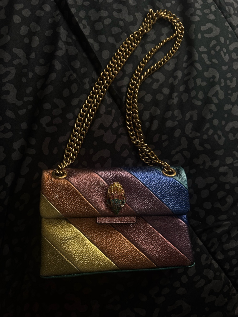 Kurt Geiger Metallic Rainbow Chevron Crossbody with Gold Chain